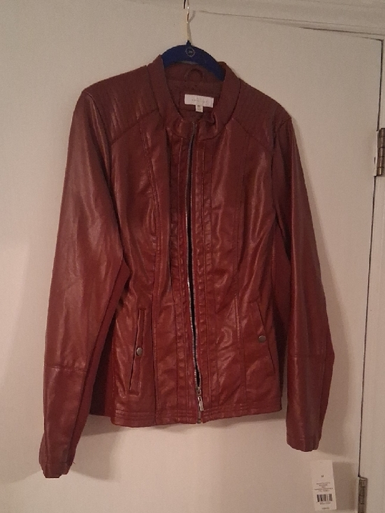 Faux Leather Moto Jacket - Rust Brown - Picture 10 of 14